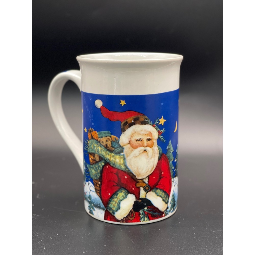 Royal Norfolk Christmas House Santa‎ Claus Holiday Mug Ceramic 12oz Blue White